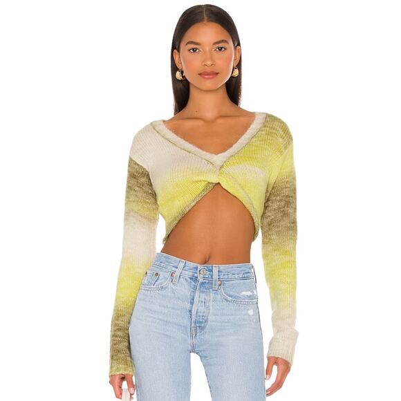FOR LOVE & LEMONS Celeste Twist Front Crop Sweater in Green - Picture 1 of 9